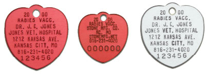 Heart shaped rabies tags